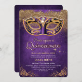 Invitation Quinceanera Purple Sparkle (Devant / Derrière)