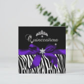 Invitation Quinceanera Purple Zebra Black White Diamonds (Debout devant)