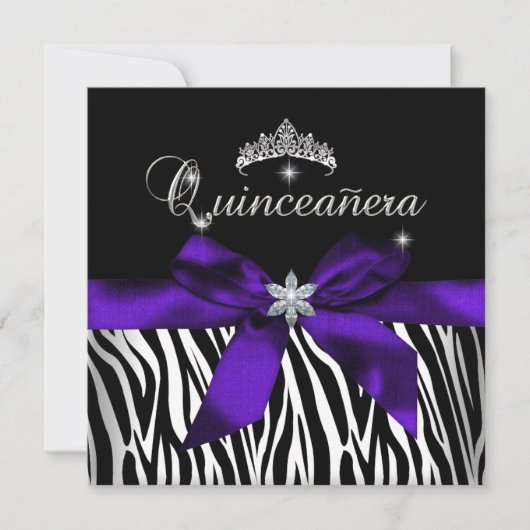 Invitation Quinceanera Purple Zebra Black White Diamonds (Devant)
