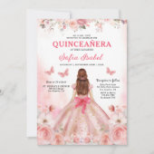 Invitation Quinceañera QR Code Rose rose pâle Floral (Devant)