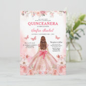 Invitation Quinceañera QR Code Rose rose pâle Floral (Debout devant)