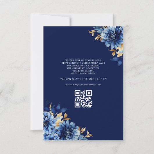 Invitation Quinceanera QR Code Royal Blue Butterfly Princess (Dos)