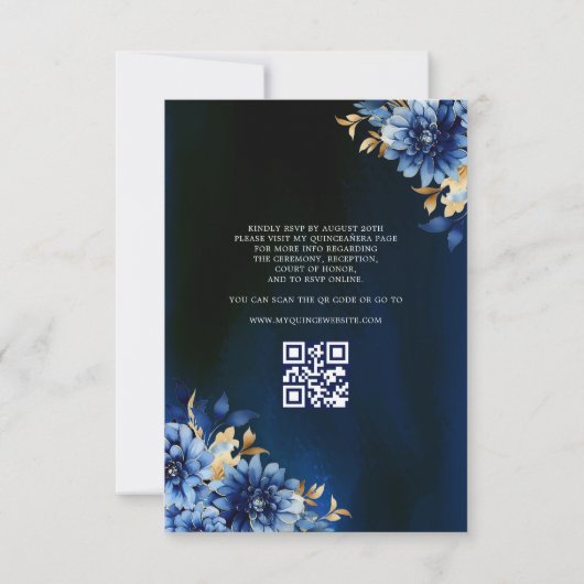 Invitation Quinceanera QR Code Royal Blue Butterfly Princess (Dos)