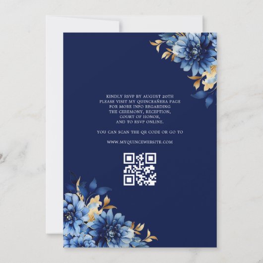 Invitation Quinceanera QR Code Royal Blue Butterfly Princess (Dos)