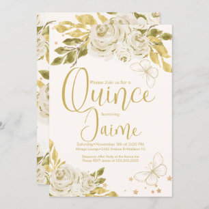 Invitation Quinceanera Quince Aquarelle Papillons ivoire
