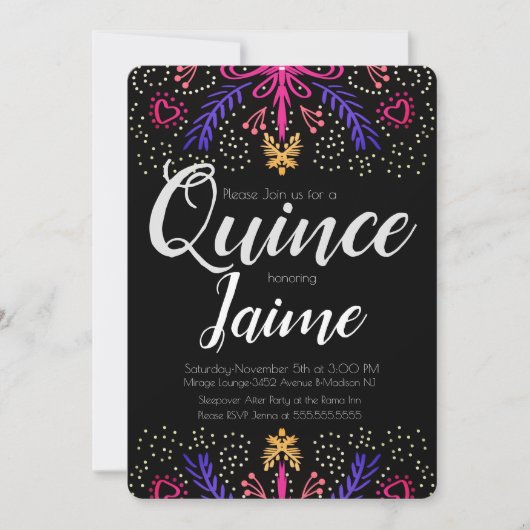 Invitation Quinceanera Quince Fun Dotée Floral Chic (Devant)