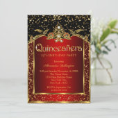 Invitation Quinceanera Red Gold Black fête d'anniversaire (Debout devant)