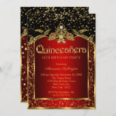 Invitation Quinceanera Red Gold Black fête d'anniversaire (Devant / Derrière)