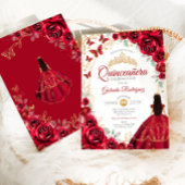 Invitation Quinceanera Red Gold Floral