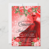 Invitation Quinceañera Red Gown et Fleurs (Devant)