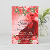 Invitation Quinceañera Red Gown et Fleurs (Debout devant)