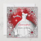 Invitation Quinceanera Red Pearl Silver Winter Snowflakes (Devant)