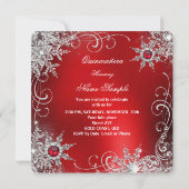 Invitation Quinceanera Red Pearl Silver Winter Snowflakes (Dos)