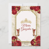 Invitation Quinceañera Red Roses & Gold Crown Mexicaine (Dos)