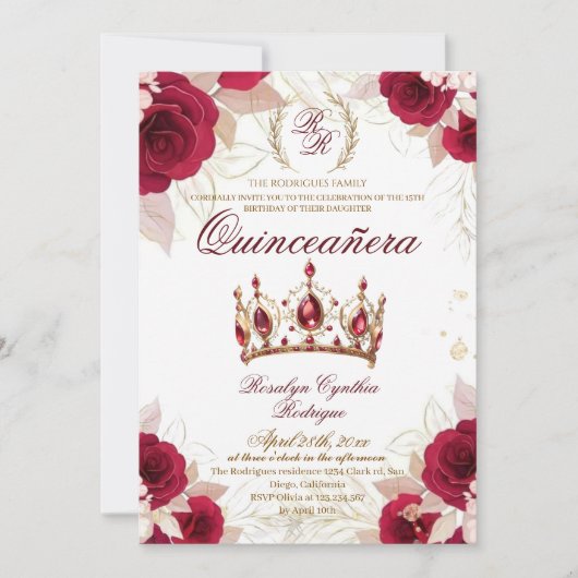 Invitation Quinceanera Red Roses Photo 15e anniversaire (Devant)