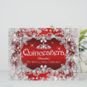 Invitation Quinceanera Red Silver Tiara Winter Wonderland (Debout devant)