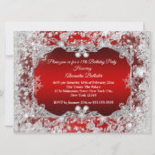 Invitation Quinceanera Red Silver Tiara Winter Wonderland (Dos)