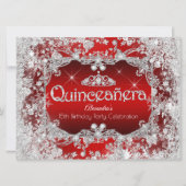 Invitation Quinceanera Red Silver Tiara Winter Wonderland (Devant)