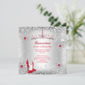 Invitation Quinceanera Red Silver Winter Wonderland (Debout devant)