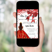 Invitation Quinceanera red white dress bow