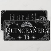 Invitation Quinceanera Regal Black Silver Tiara (Devant / Derrière)