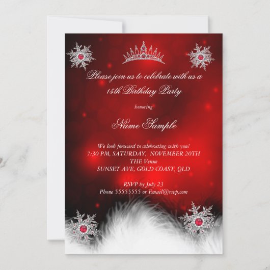 Invitation Quinceanera Regal Red Snowflake 15e anniversaire (Dos)