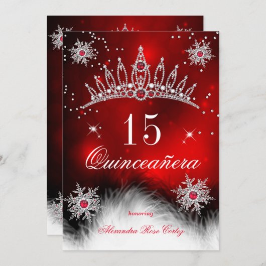 Invitation Quinceanera Regal Red Snowflake 15e anniversaire (Devant / Derrière)