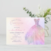 Invitation Quinceañera, Robe à paillettes, Barbe à papa paste (Debout devant)