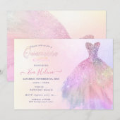 Invitation Quinceañera, Robe à paillettes, Barbe à papa paste (Devant / Derrière)