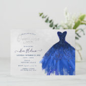 Invitation Quinceañera, Robe à paillettes, Bleu marine (Debout devant)