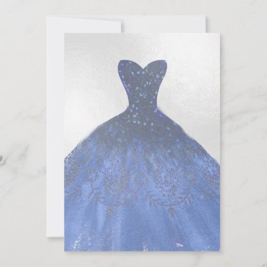 Invitation Quinceañera, Robe à paillettes, Bleu marine (Dos)