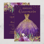 Invitation Quinceanera Robe Améthyste Violet Or (Devant / Derrière)