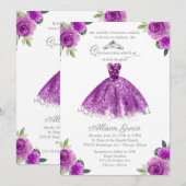 Invitation Quinceañera Robe Bilingue Fardée Violet (Devant / Derrière)