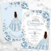 Invitation Quinceanera Robe Bleue Bleue Robe Argent Floral