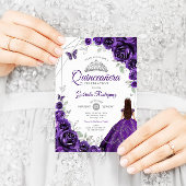 Invitation Quinceanera Robe d'argent violet Floral