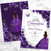 Invitation Quinceanera Robe d'argent violet Floral