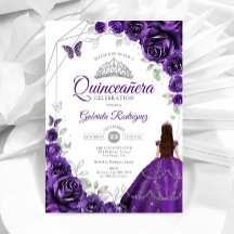 Quinceanera Robe d'argent violet Floral