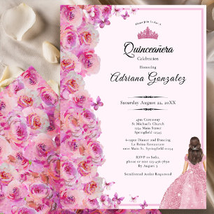 Invitation Quinceanera Robe et Roses Roses Fête de