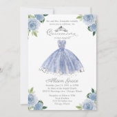 Invitation Quinceanera Robe Florale Bleue Argentée (Devant)