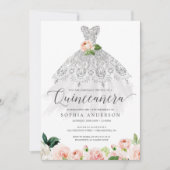 Invitation Quinceañera Robe Florale élégante 15e anniversaire (Devant)