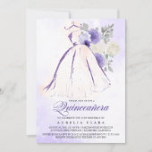 Invitation Quinceañera Robe Florale violette 15e anniversaire (Devant)