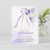Invitation Quinceañera Robe Florale violette 15e anniversaire (Debout devant)