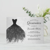 Invitation Quinceanera robe noire chic sur Silver Party Invit (Debout devant)
