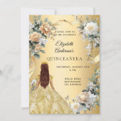 Invitation Quinceanera robe or fleurons jaunes (Devant)