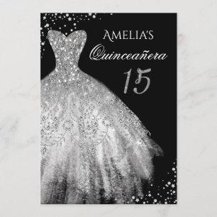 Invitation Quinceanera Robe Pailletée Argent Noir