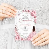 Invitation Quinceanera Robe Rose Argent Robe Florale