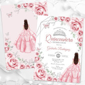 Invitation Quinceanera Robe Rose Argent Robe Florale