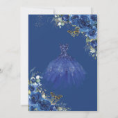 Invitation Quinceañera Robe royale bleue florale 16e annivers (Dos)