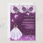 Invitation Quinceanera robe violet flor rose (Devant)