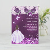 Invitation Quinceanera robe violet flor rose (Debout devant)